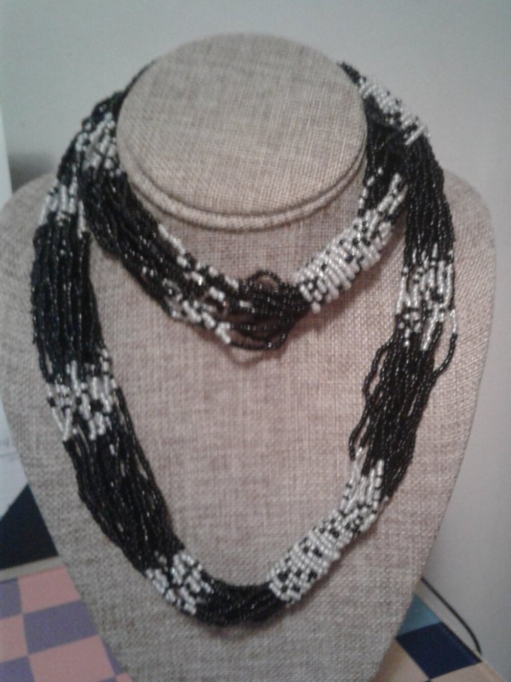 Multi Strand Black & Silver Seed Bead Necklace No Clasp 32" Long NEW